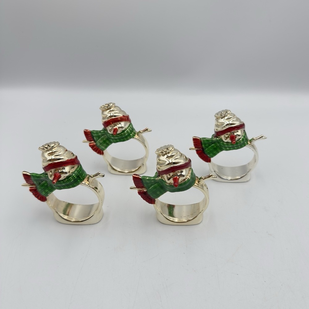 International Silver Co. Silver Plated Snowman 4pc Napkin Rings New in Box Heavy